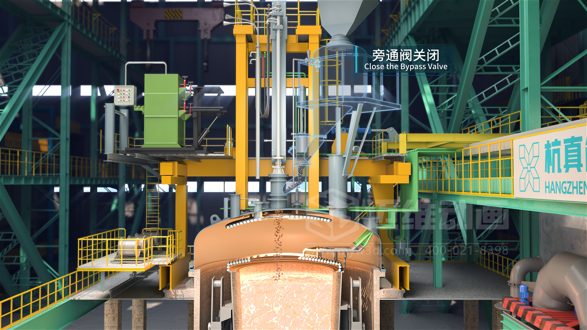 VOD真空精煉爐熔煉工藝流程三維動畫展示(圖4)