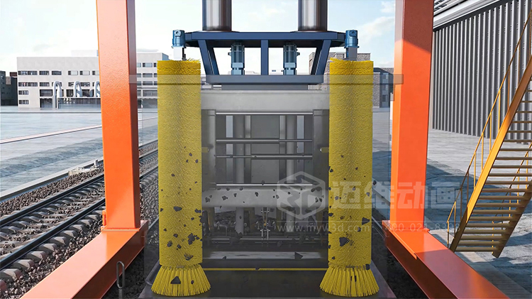 工業三維動畫賦能:火車箱粘凍煤清車機器人自動化清掃工藝可視化方案(圖4) 工業三維動畫賦能:火車箱粘凍煤清車機器人自動化清掃工藝可視化方案(圖4)